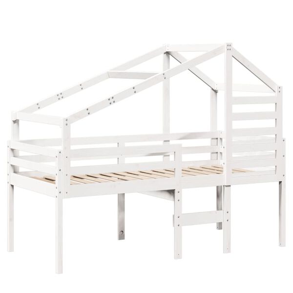 vidaXL Cama alta com telhado 90x200 cm pinho maciço branco