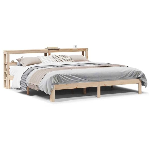 vidaXL Estrutura de cama com cabeceira 200x200 cm pinho maci&ccedil;o
