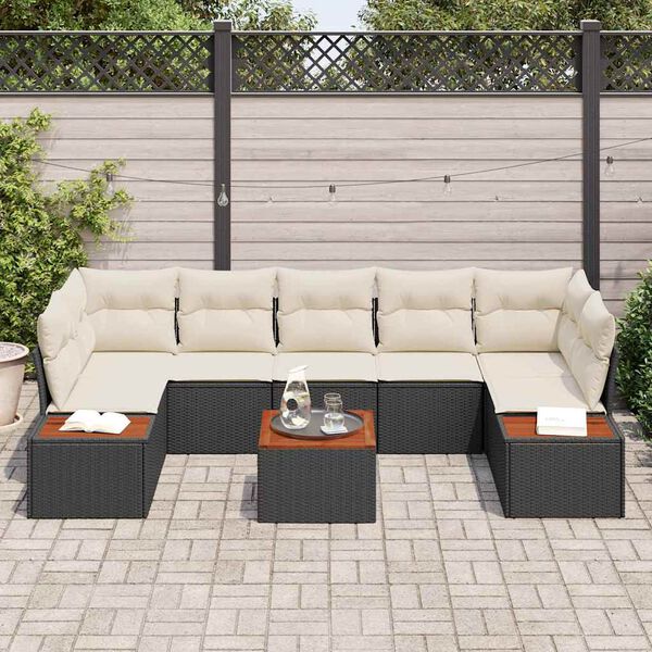 vidaXL Conjunto de Sof&aacute; de Jardim 8 pcs Preto Rattan Sint&eacute;tico