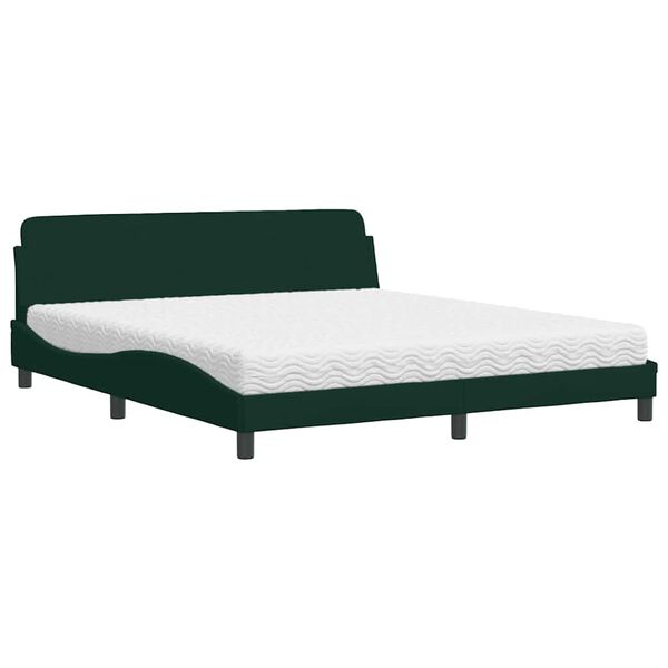 vidaXL Cama com colch&atilde;o Dover 180x200 cm veludo verde-escuro