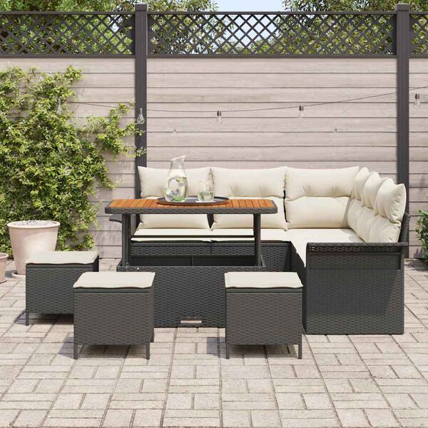 vidaXL Conjunto de Sof&aacute; de Jardim com almofada 9 pcs Preto e Creme