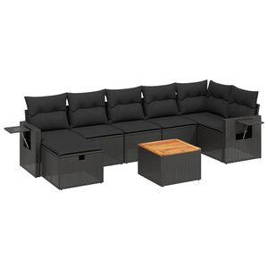vidaXL 8 pcs conjunto sof&aacute;s de jardim com almofad&otilde;es vime PE preto