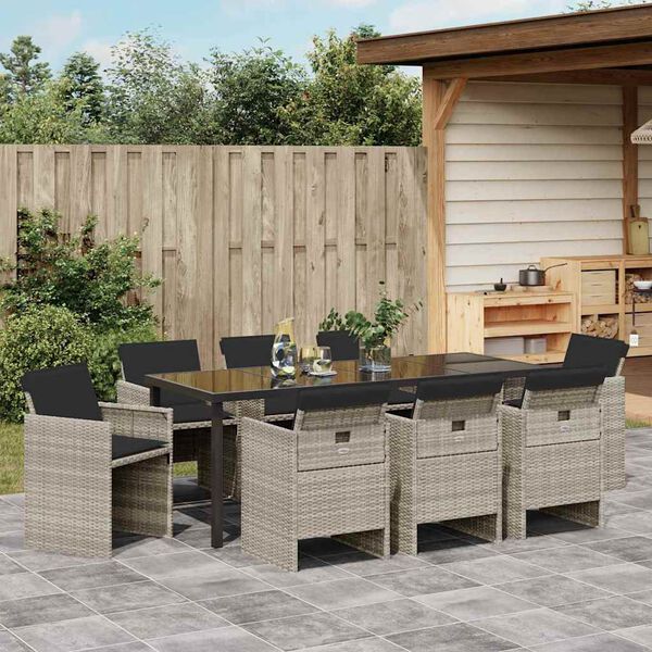 vidaXL Conjunto de Jantar para Jardim 9 pcs Cinzento-claro vime PE
