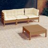 vidaXL 4 pcs conjunto lounge jardim c/ almofad&otilde;es creme pinho