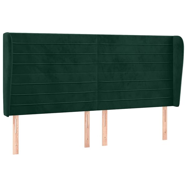 vidaXL Cabeceira cama c/ abas veludo 203x23x118/128 cm verde-escuro