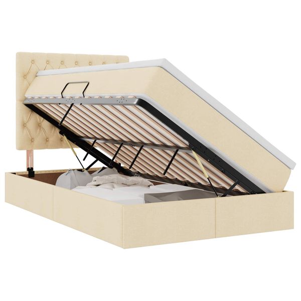 vidaXL Cama com arrumação e LED Creme 120 x 200 cm Poliéster