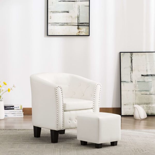 vidaXL Poltrona com apoio de p&eacute;s couro artificial branco