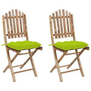vidaXL Cadeiras de jardim dobr&aacute;veis c/ almofad&otilde;es 2 pcs bambu