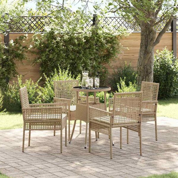 vidaXL Conjunto de Jantar para Jardim 5 pcs Bege Rattan Sintético