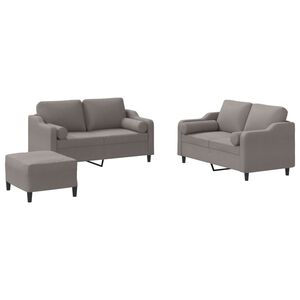 vidaXL 3 pcs conjunto de sof&aacute;s com almofadas tecido cinza-acastanhado