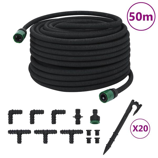 vidaXL Mangueira para rega gota-a-gota de jardim 50 m borracha preto