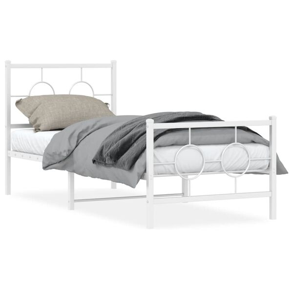 vidaXL Estrutura de cama com cabeceira e pés 75x190 cm metal branco
