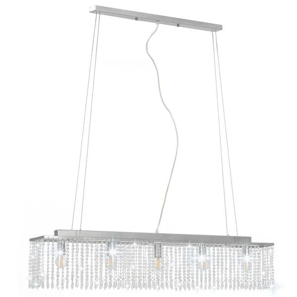vidaXL Candeeiro de teto com contas de cristal 104 cm E14 prateado