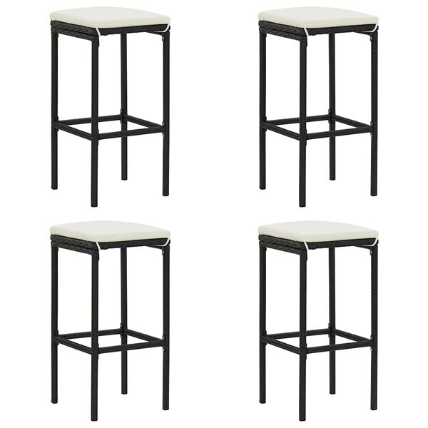 vidaXL Bancos de bar com almofad&otilde;es 4 pcs vime PE preto