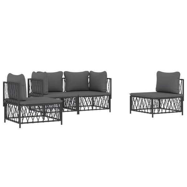 vidaXL 4 pcs conjunto lounge de jardim com almofadões aço antracite