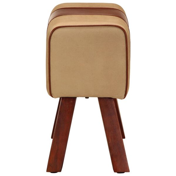 vidaXL Boque de gin&aacute;sio 58 cm couro genu&iacute;no castanho/mangueira maci&ccedil;a