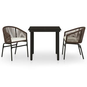 vidaXL 3 pcs conjunto de jantar para jardim castanho
