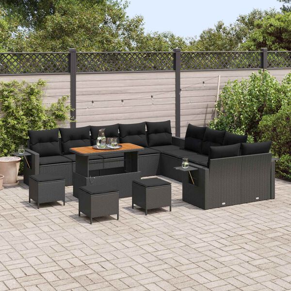 vidaXL Conjunto de Sof&aacute; de Jardim com almofada 14 pcs Preto vime PE