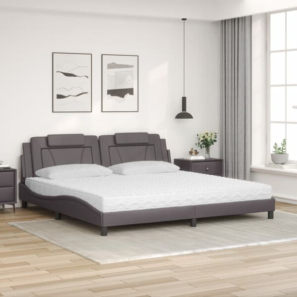 vidaXL Cama Viana com colch&atilde;o 200x200 cm couro artificial cinzento