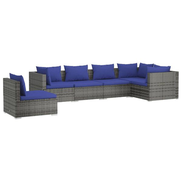 vidaXL 6 pcs conjunto lounge de jardim c/ almofad&otilde;es vime PE cinzento