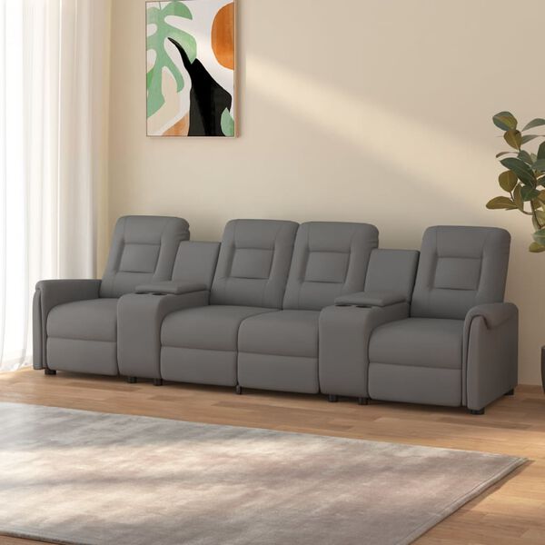 vidaXL Poltrona massagem 4 lug. reclin&aacute;vel + suporte copo cinza