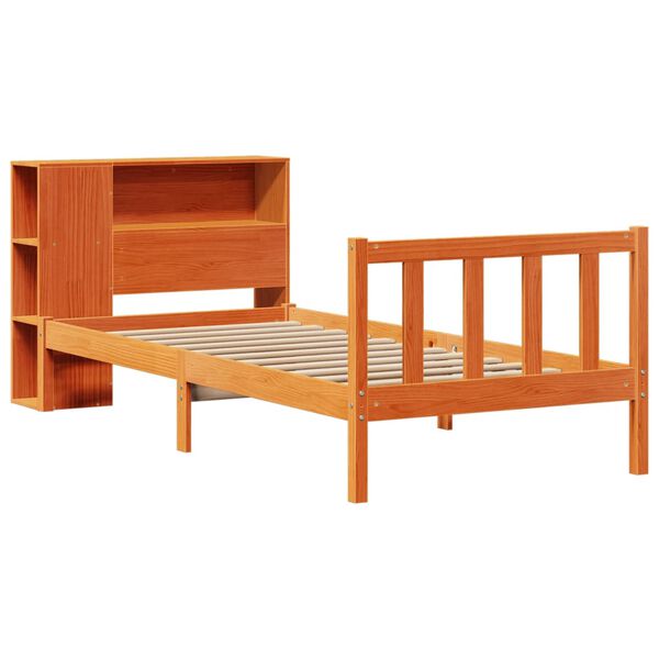 vidaXL Cama com estante sem colchão 75x190cm pinho maciço castanho-mel