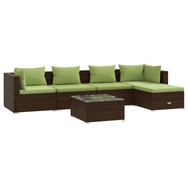 vidaXL 6 pcs conjunto lounge jardim c/ almofad&otilde;es vime PE castanho