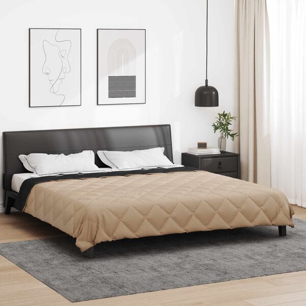vidaXL Duvet de Ano Inteiro Preto e Taupe 240 x 200 cm Microfibra