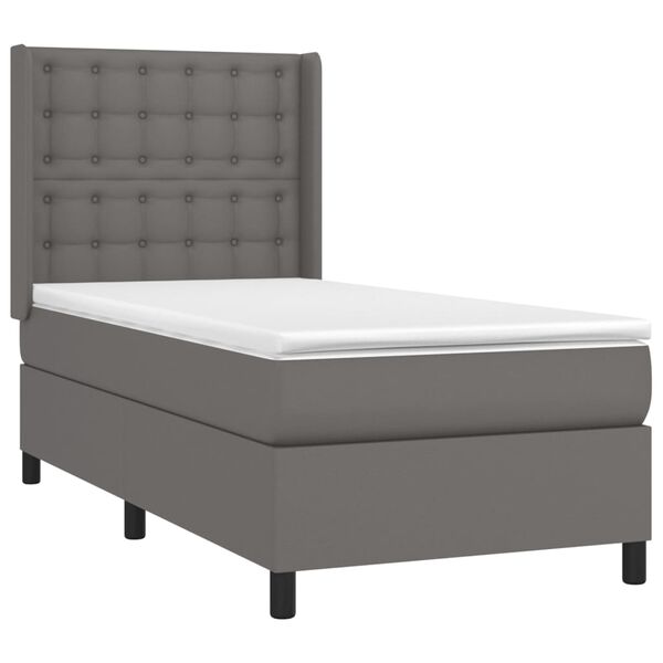 vidaXL Cama box spring c/ colchão/LED 90x190 cm couro artificial cinza