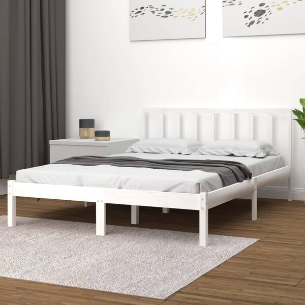 vidaXL Estrutura de cama 160x200 cm madeira de pinho maci&ccedil;a branco