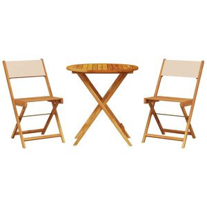 vidaXL 3 pcs conjunto de bistr&ocirc; tecido e madeira maci&ccedil;a bege