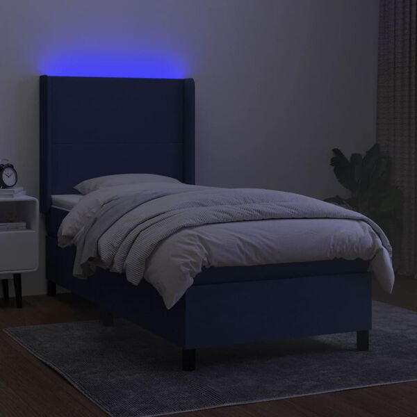 vidaXL Cama box spring c/ colch&atilde;o e LED 90x190 cm tecido azul