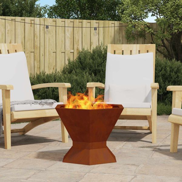vidaXL Fire Pit Castanho 50 x 50 x 40 cm A&ccedil;o resistente &agrave;s intemp&eacute;ries