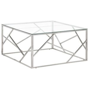 vidaXL Mesa de centro a&ccedil;o inoxid&aacute;vel e vidro temperado prateado