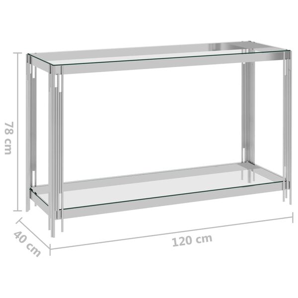 vidaXL Mesa de apoio 120x40x78 cm a&ccedil;o inoxid&aacute;vel prateado e vidro
