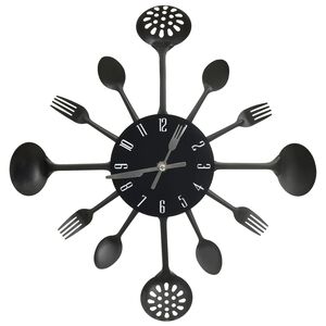 vidaXL Rel&oacute;gio de parede design colher e garfo 40 cm alum&iacute;nio preto