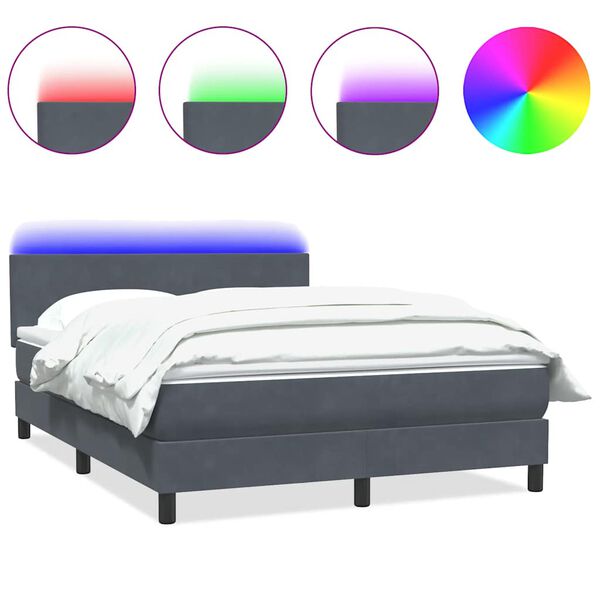 vidaXL Cama box spring c/ colch&atilde;o e LED 160x210 cm veludo cinzento-escuro