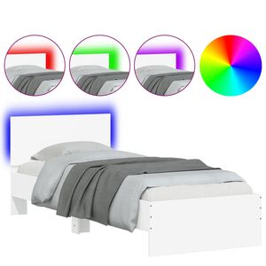 vidaXL Estrutura de cama c/ cabeceira e luzes LED 90x190 cm branco