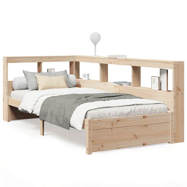 vidaXL Cama com estante sem colch&atilde;o 75x190 cm pinho maci&ccedil;o