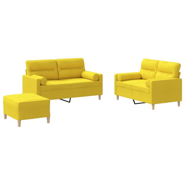 vidaXL 3 pcs conjunto de sof&aacute;s com almofadas tecido amarelo-claro