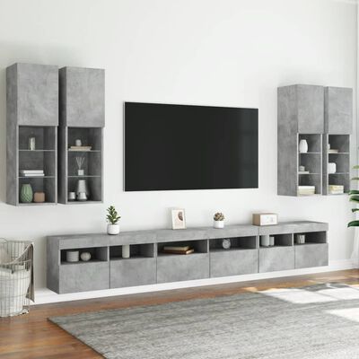 vidaXL 7 pcs conj. móveis de parede p/ TV luzes LED cinzento cimento