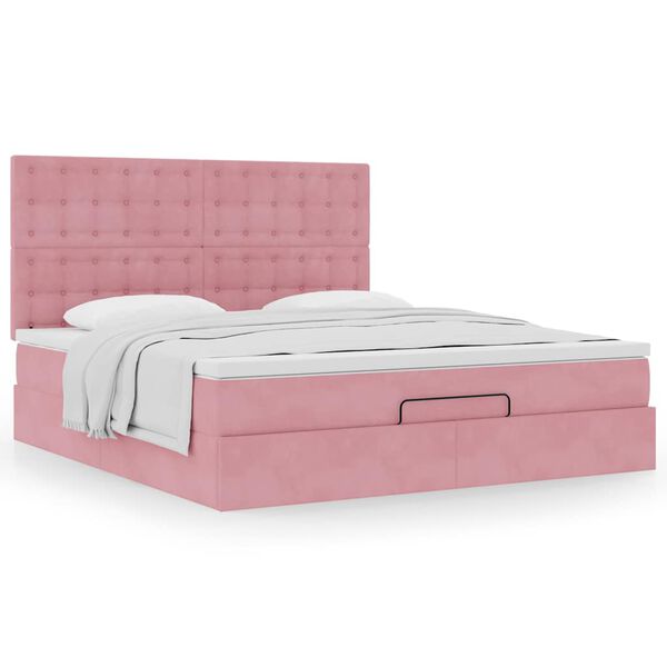 vidaXL Estrutura de cama otomana com colch&otilde;es 180x200 cm veludo rosa
