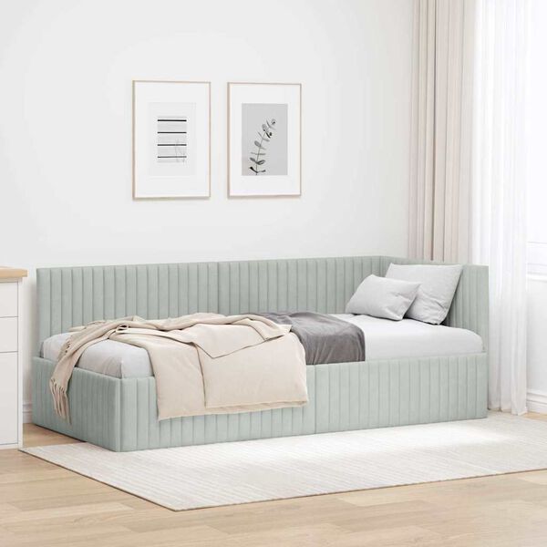 vidaXL Estrutura de Cama de Canto Cinzento-claro 90 cm x 190 cm Veludo