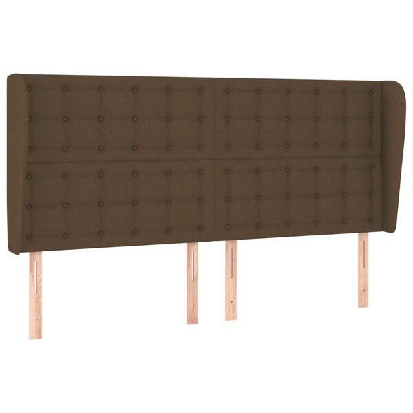 vidaXL Cabeceira cama c/ abas tecido 203x23x118/128 cm castanho-escuro