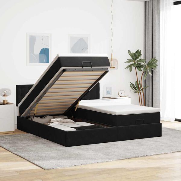 vidaXL Estrutura de cama otomana com colchões 160x200 cm veludo preto