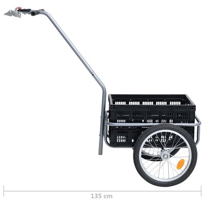 vidaXL Reboque bicicleta c/ caixa transporte dobrável 50L 60kg preto