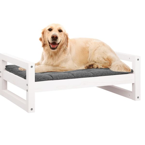 vidaXL Cama para c&atilde;es 75,5x55,5x28 cm madeira de pinho maci&ccedil;a branco