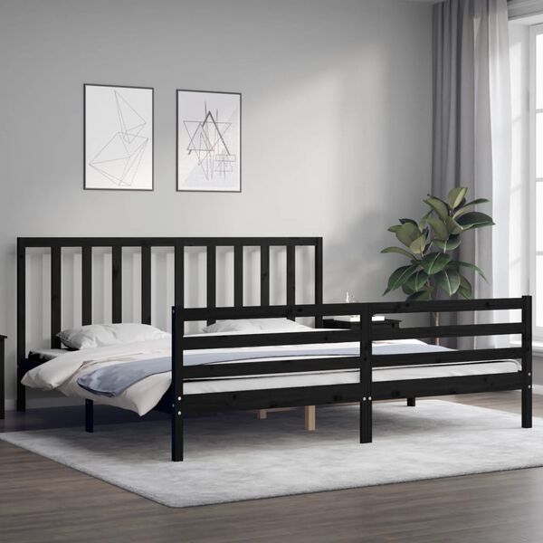 vidaXL Estrutura de cama com cabeceira 200x200 cm madeira maci&ccedil;a preto