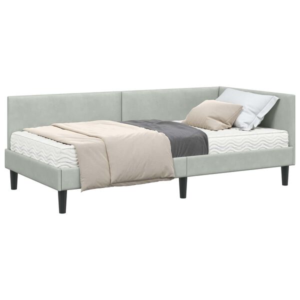 vidaXL Estrutura de Cama de Canto com Colch&atilde;o 2 pcs Cinzento-claro