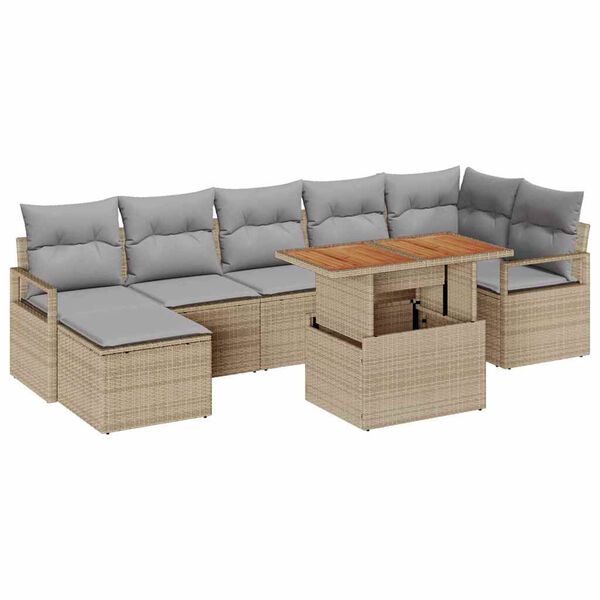 vidaXL Conjunto de Sof&aacute; de Jardim 8 pcs Bege Rattan Sint&eacute;tico